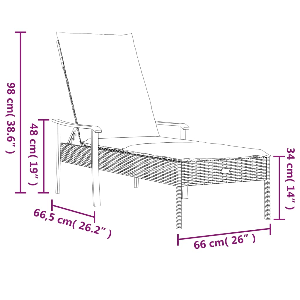 liggestol med hynde polyrattan grå