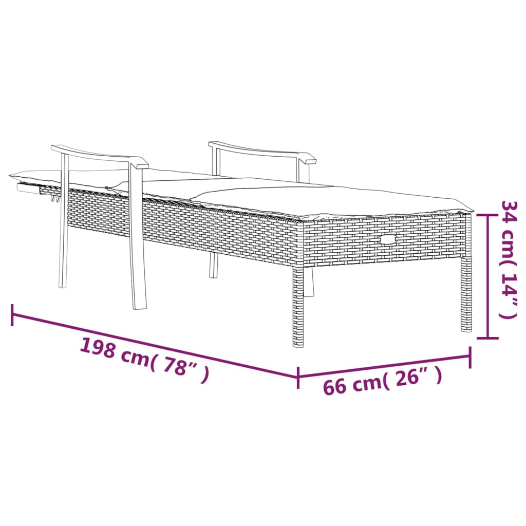 liggestol med hynde polyrattan grå