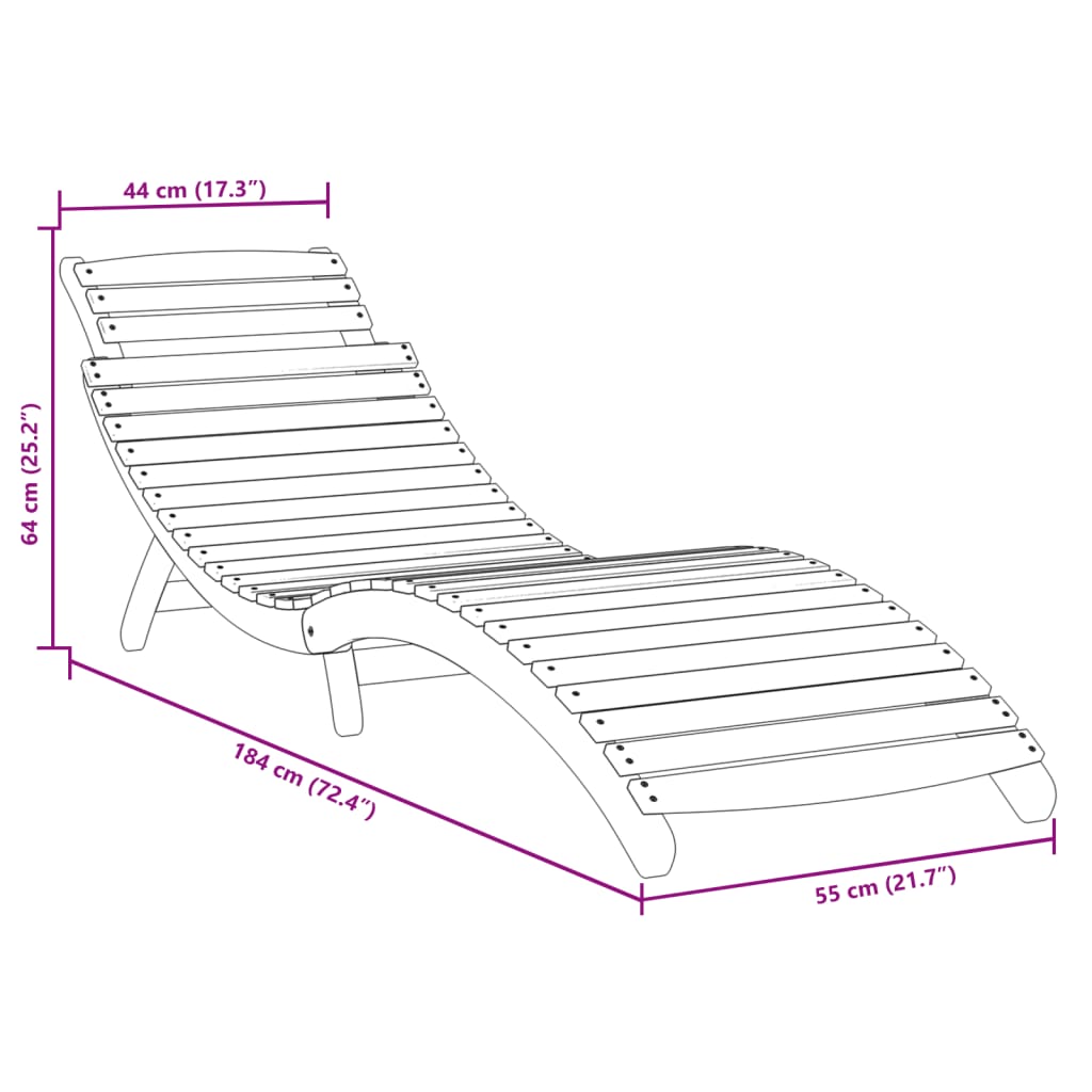 liggestol med bord massivt træ akacie grå