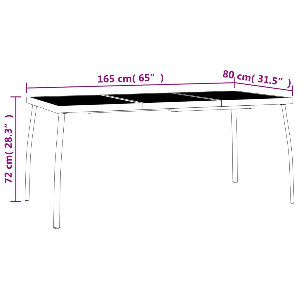 havebord 165x80x72 cm stål og meshstof antracitgrå