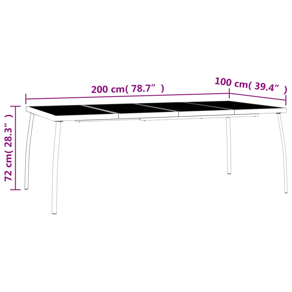 havebord 200x100x72 cm stål og meshstof antracitgrå