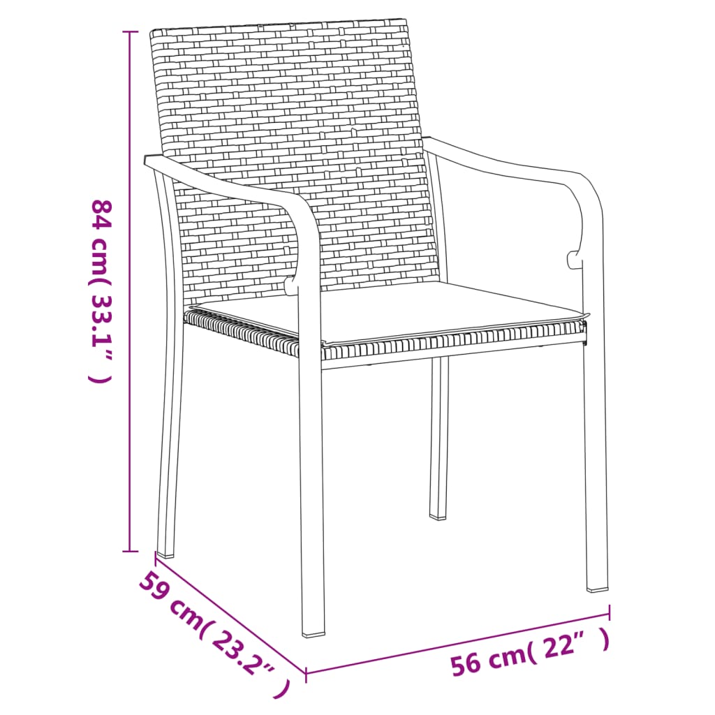 havestole med hynder 2 stk. 56x59x84 cm polyrattan brun