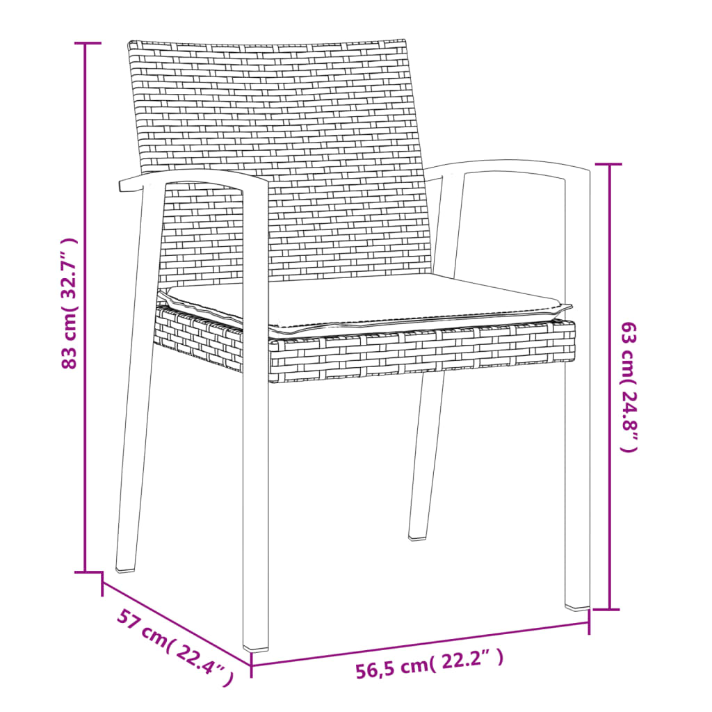 havestole med hynder 2 stk. 56,5x57x83 cm polyrattan brun