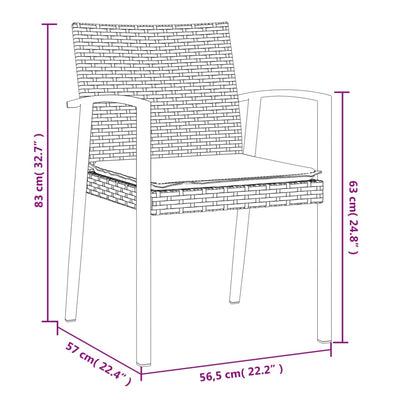 havestole med hynder 2 stk. 56,5x57x83 cm polyrattan sort