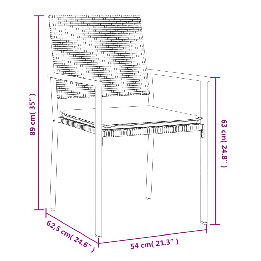 havestole med hynder 2 stk. 54x62,5x89 cm polyrattan sort