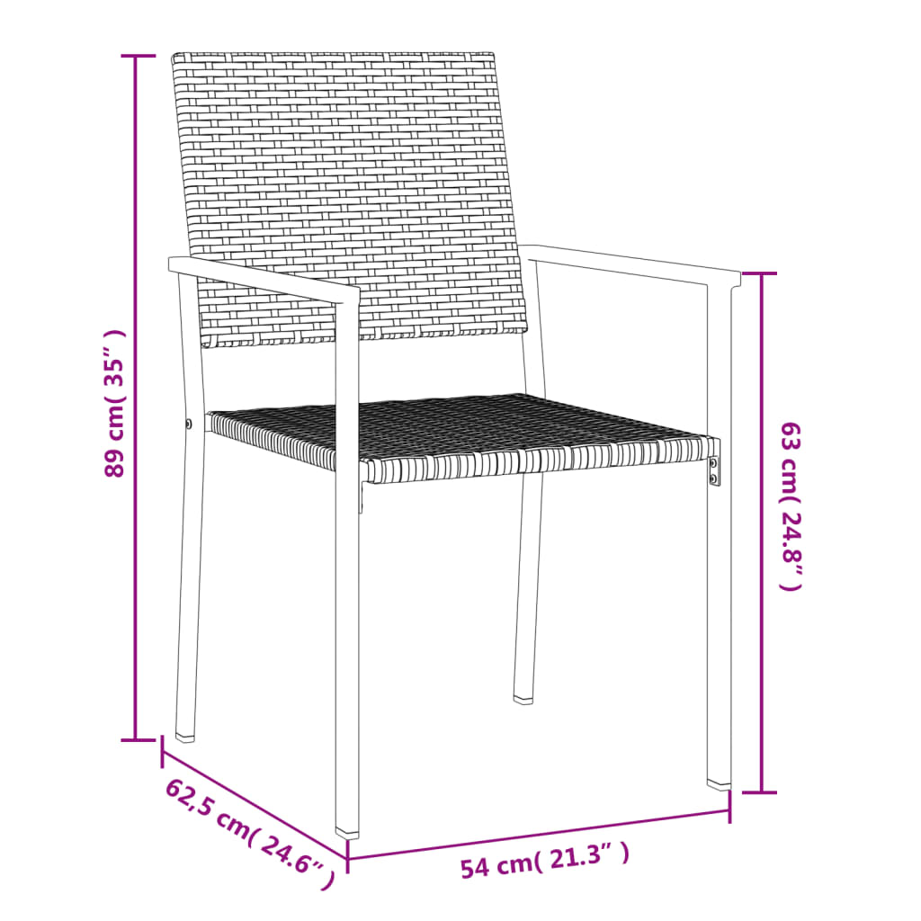 havestole 2 stk. 54x62,5x89 cm polyrattan sort