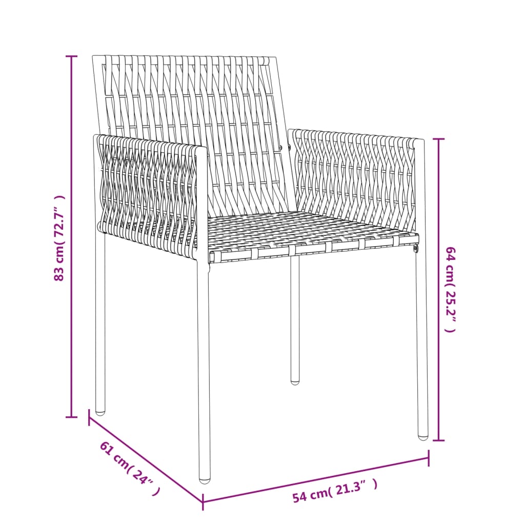 havestole med hynder 2 stk. 46x61x83 cm polyrattan brun