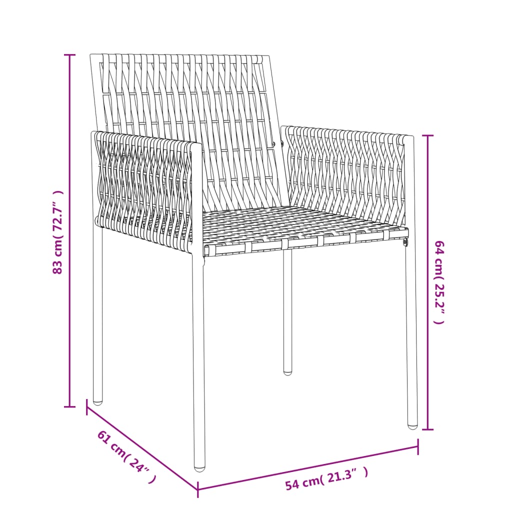 havestole med hynder 2 stk. 54x61x83 cm polyrattan sort