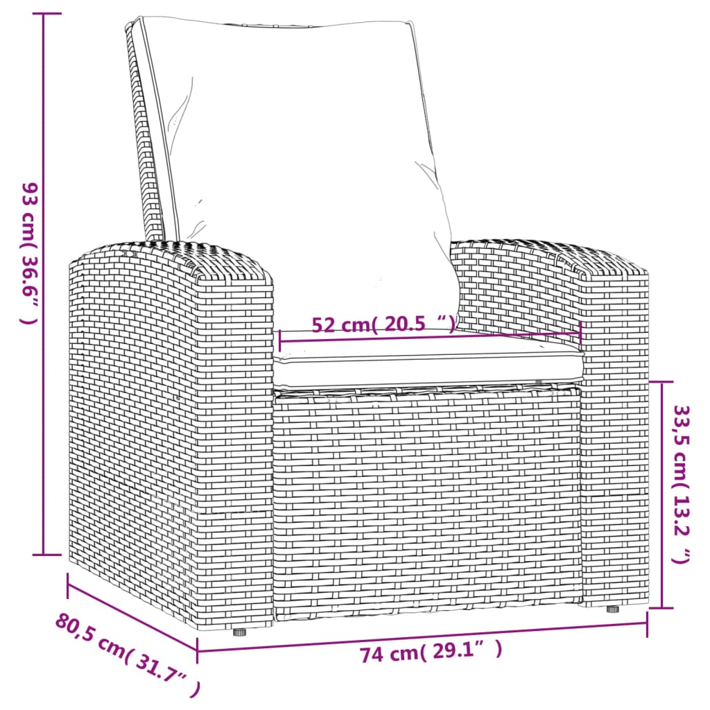 positionsstol med hynder polyrattan sort