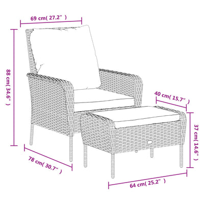 havestol med fodskammel polyrattan lysebrun