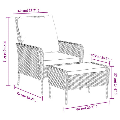 havestol med fodskammel polyrattan grå