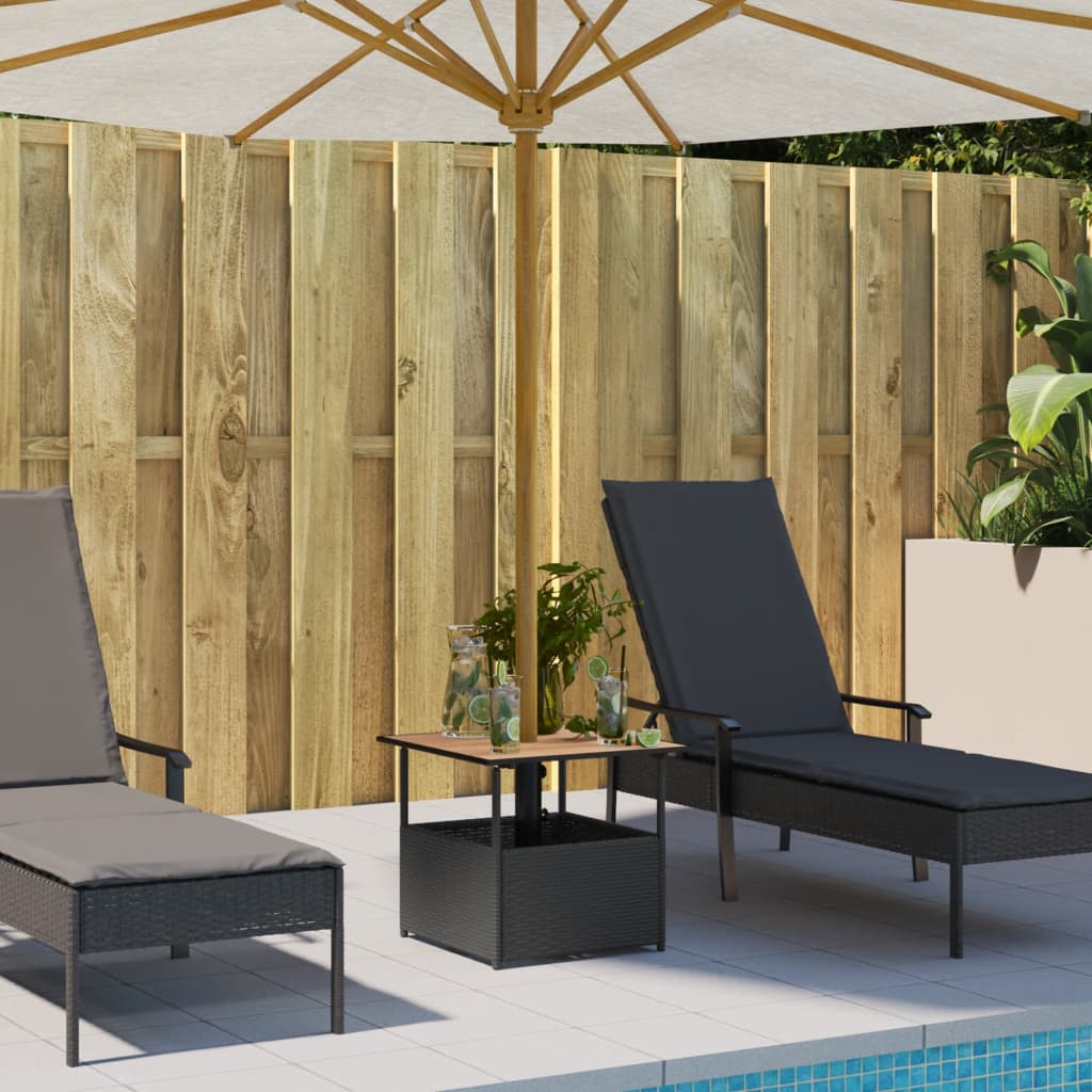 havebord med parasolhul 55x55x46,5 cm polyrattan sort