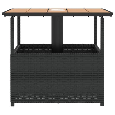 havebord med parasolhul 55x55x46,5 cm polyrattan sort