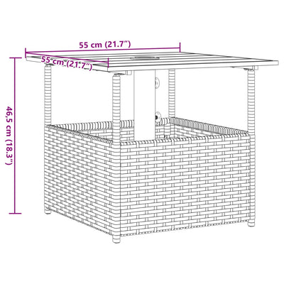 havebord med parasolhul 55x55x46,5 cm polyrattan sort