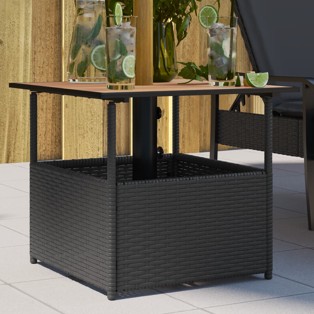 havebord med parasolhul 55x55x46,5 cm polyrattan sort