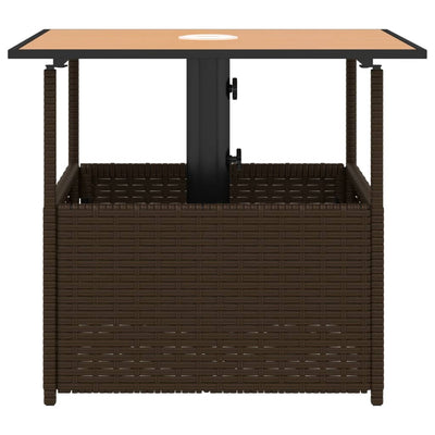 havebord med parasolhul 55x55x46,5 cm polyrattan brun