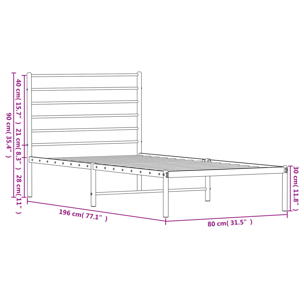 sengeramme med sengegavl 75x190 cm metal sort