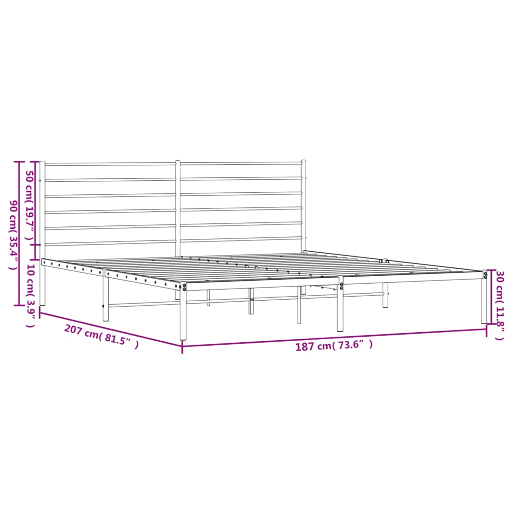 sengeramme med sengegavl 180x200 cm metal sort