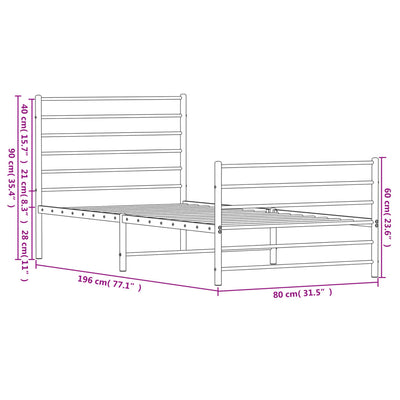 sengeramme med sengegavl og fodgærde 75x190 cm metal sort