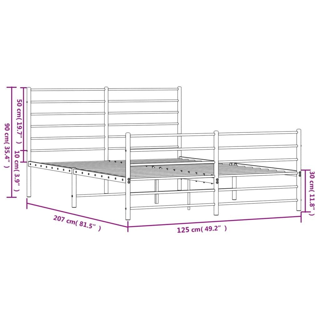 sengeramme med sengegavl og fodgærde 120x200 cm metal sort