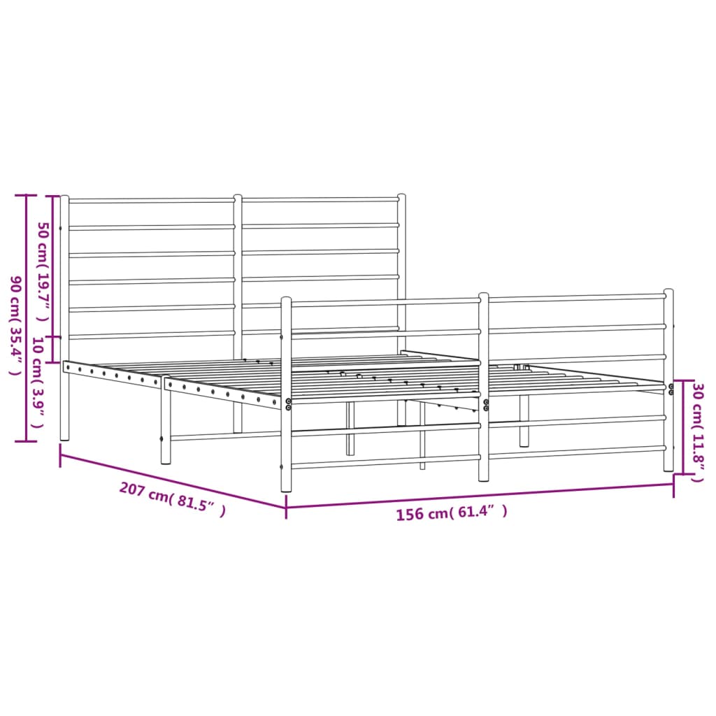 sengeramme med sengegavl og fodgærde 150x200 cm metal sort