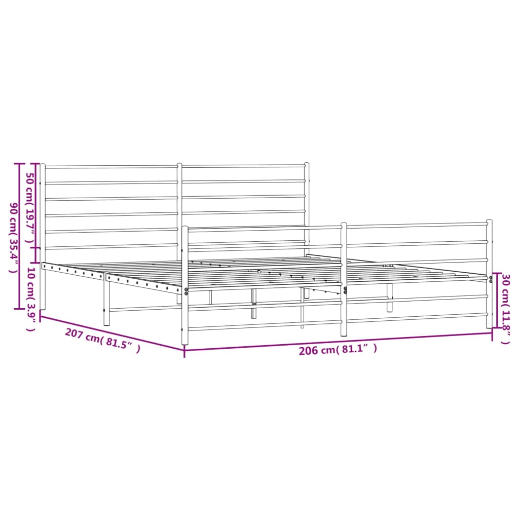 sengeramme med sengegavl og fodgærde 200x200 cm metal sort