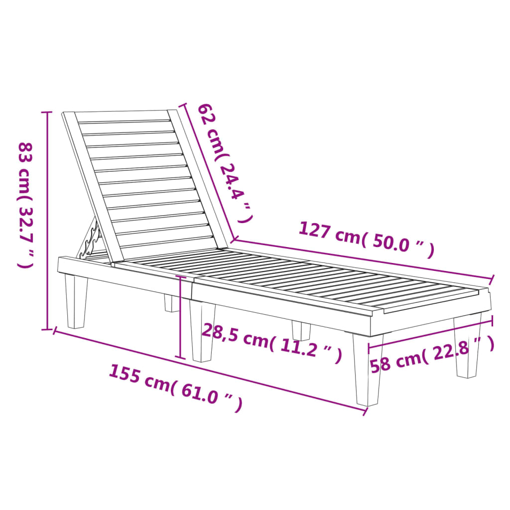 liggestol 155x58x83 cm polypropylen sort