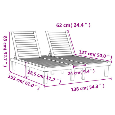 dobbelt liggestol 155x138x83 cm polypropylen sort