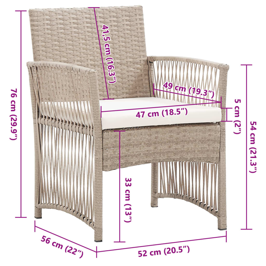 havestole med hynder 2 stk. polyrattan beige