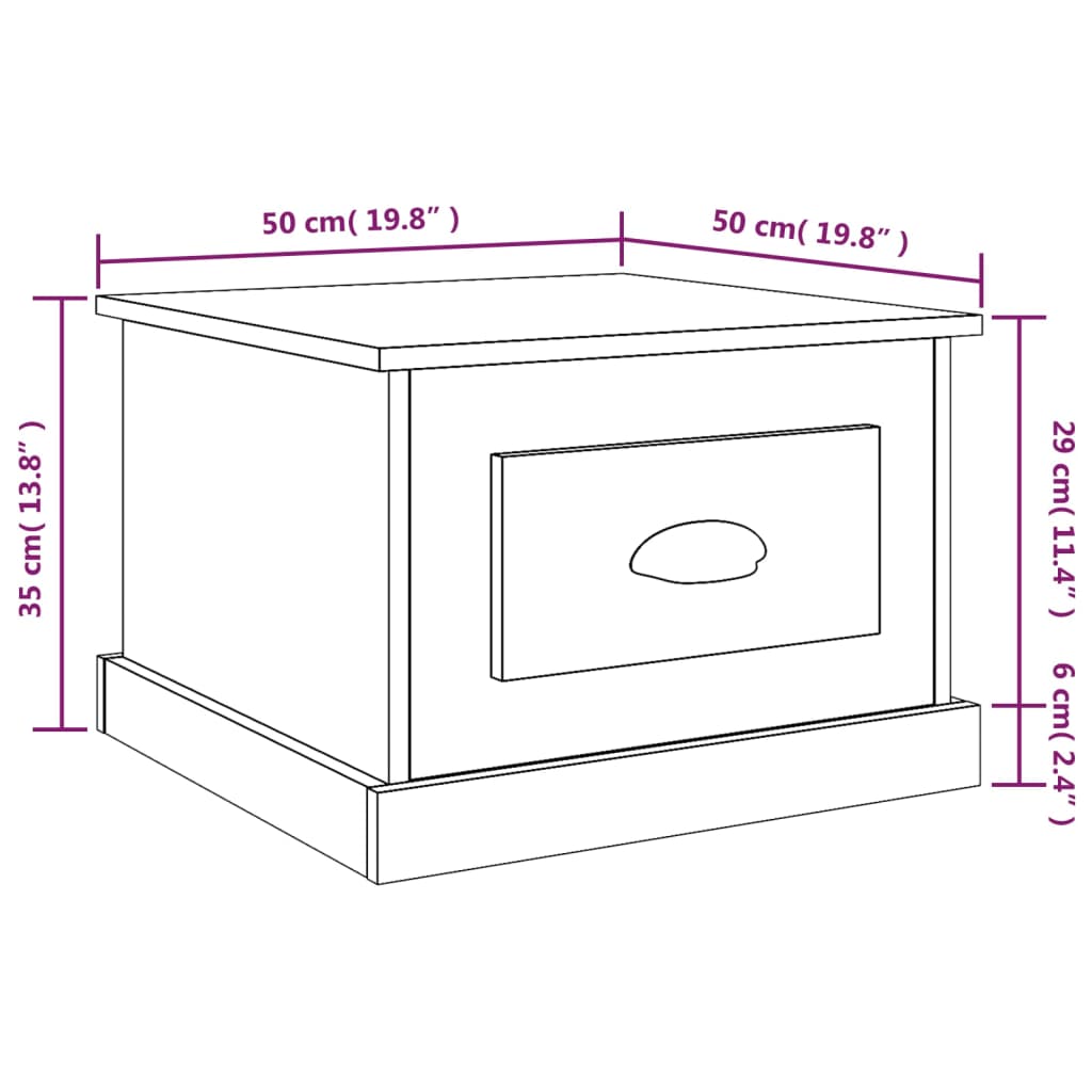 sofabord 50x50x35 cm konstrueret træ hvid højglans