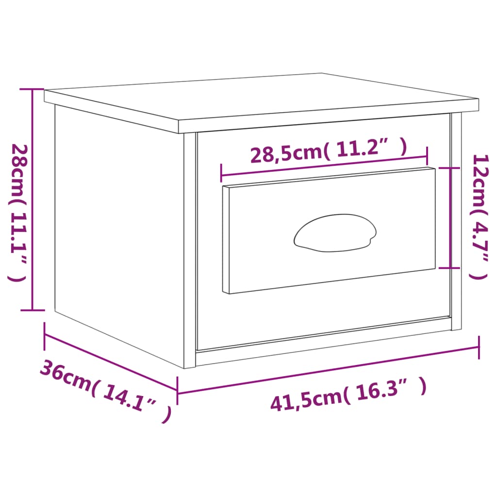 væghængte sengeborde 2 stk. 41,5x36x28 cm hvid højglans