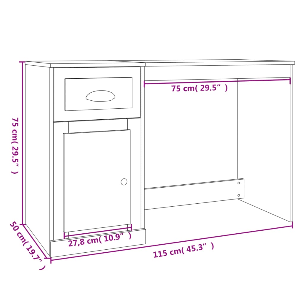 skrivebord med skuffe 115x50x75 cm konstrueret træ hvid