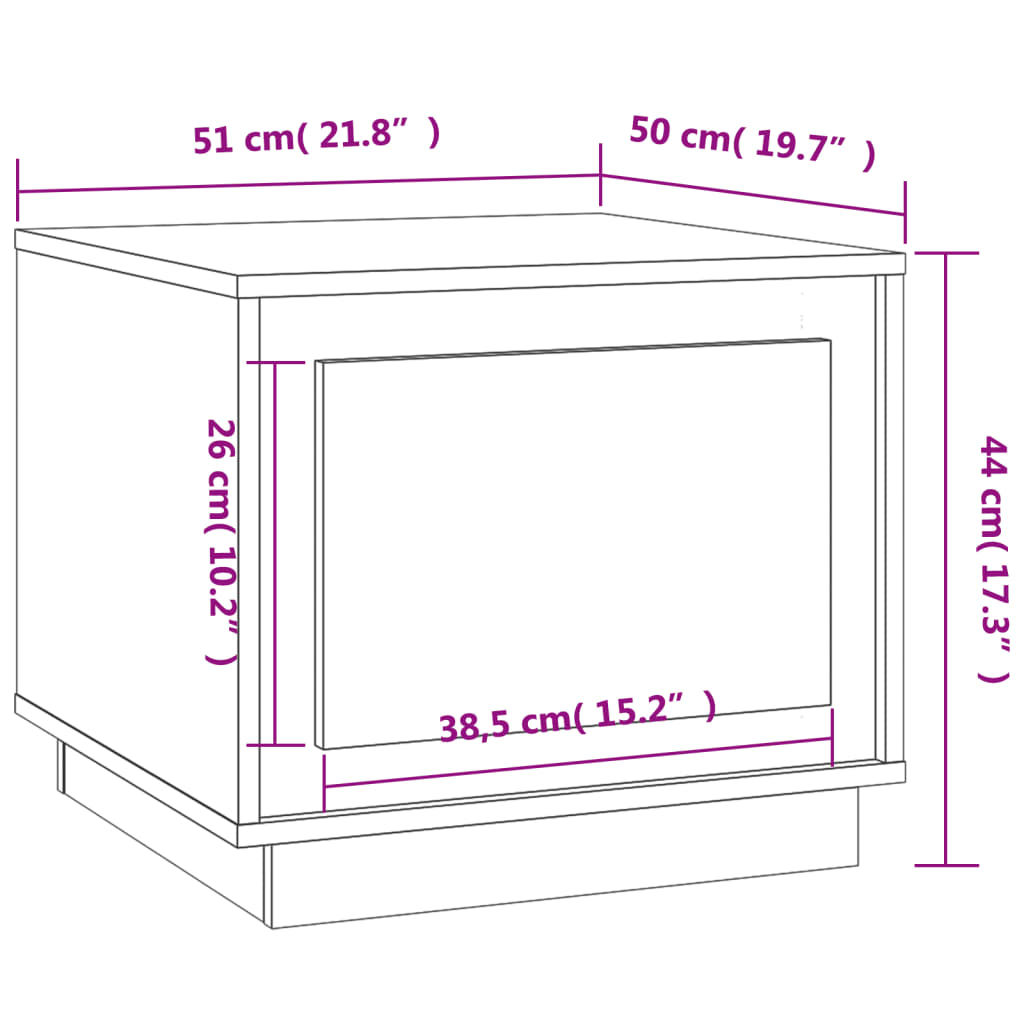 sofabord 51x50x44 cm konstrueret træ hvid