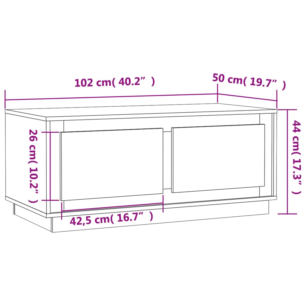 sofabord 102x50x44 cm konstrueret træ hvid