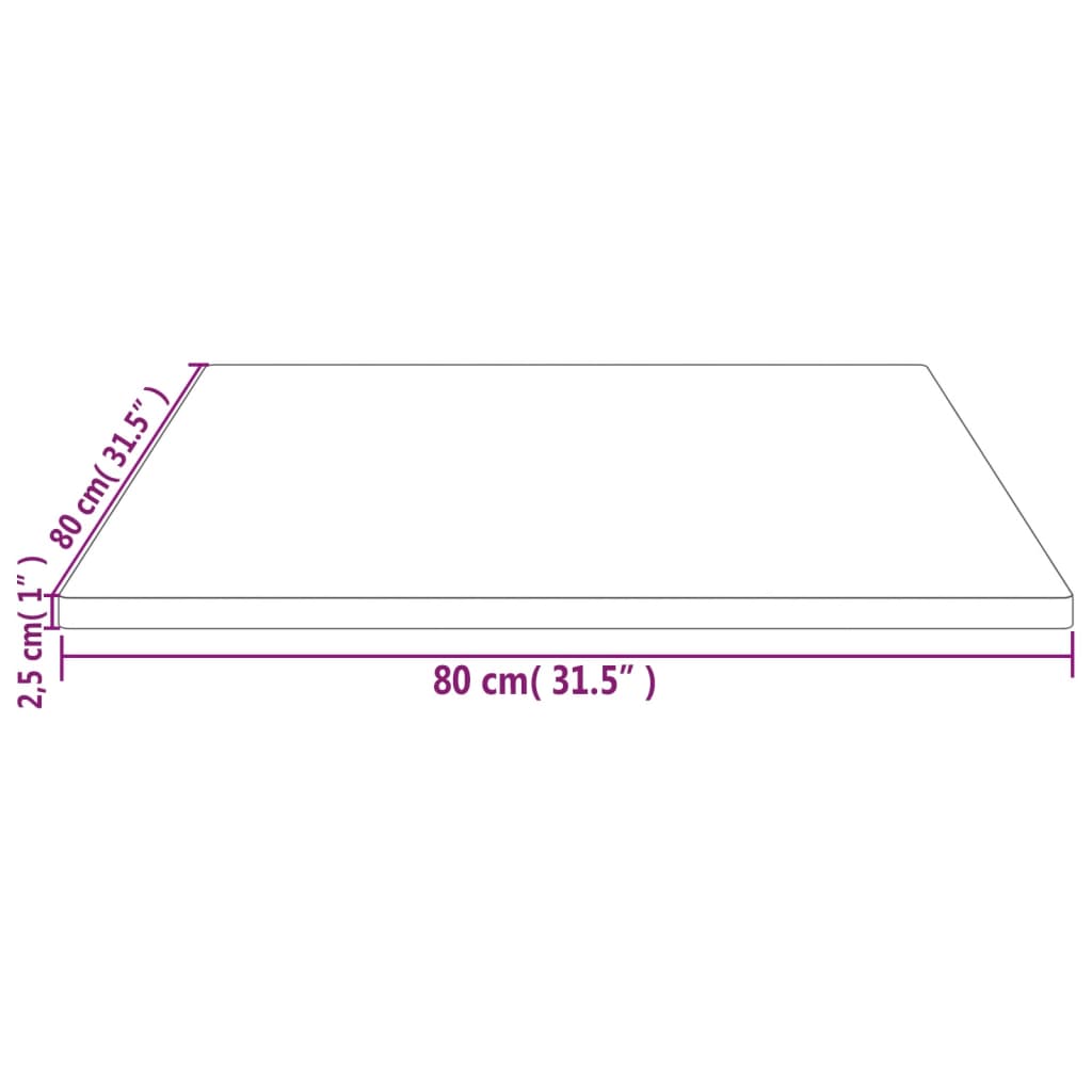 bordplade 80x80x2,5 cm firkantet massivt fyrretræ