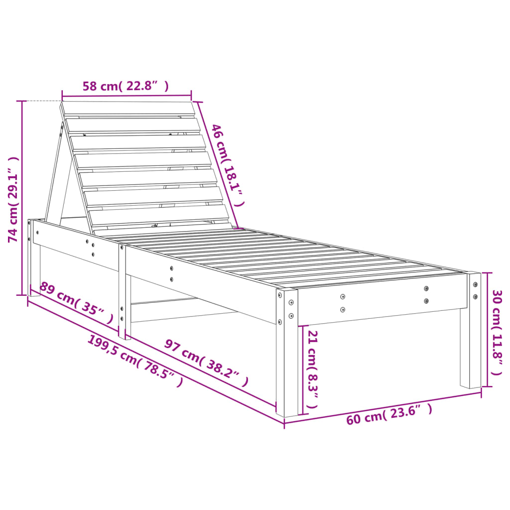 liggestole 2 stk. med bord massivt douglasgran