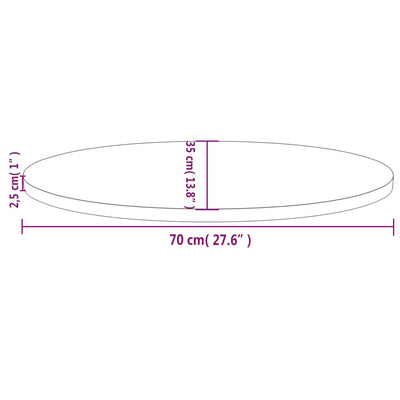 bordplade 70x35x2,5 cm oval massivt fyrretræ