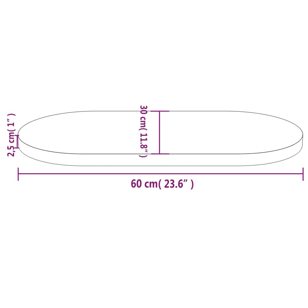 bordplade 60x30x2,5 cm oval massivt fyrretræ