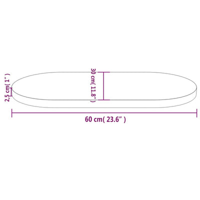 bordplade 60x30x2,5 cm oval massivt fyrretræ