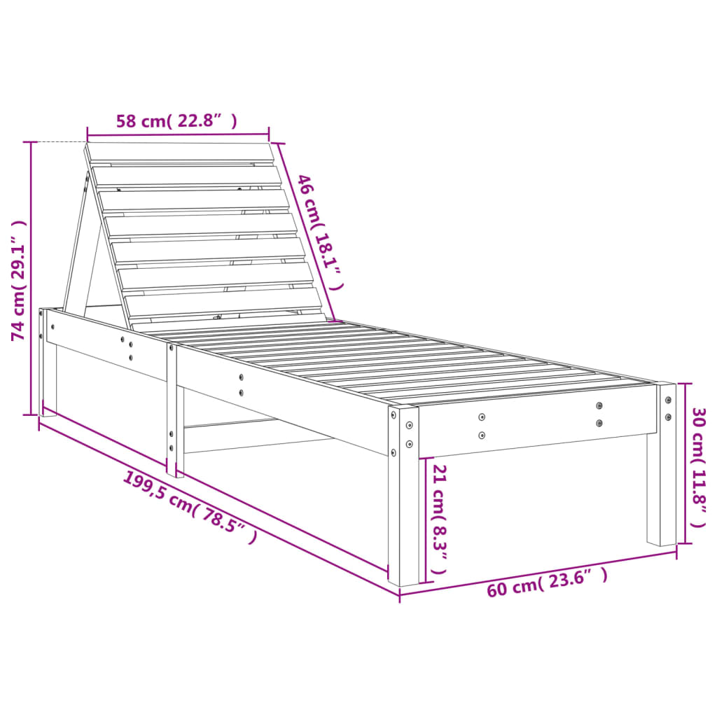 liggestole 2 stk. 199,5x60x74 cm massivt fyrretræ