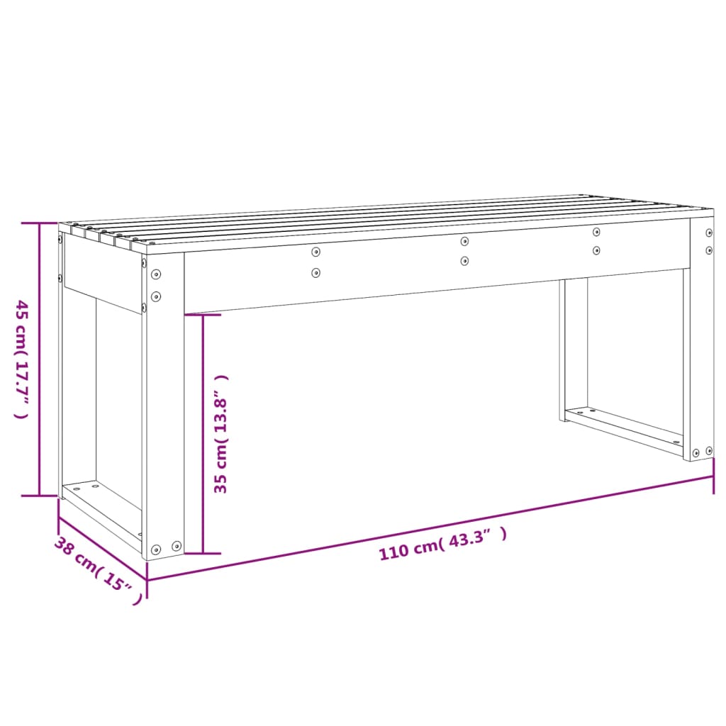 havebænk 110x38x45 cm massivt fyrretræ grå