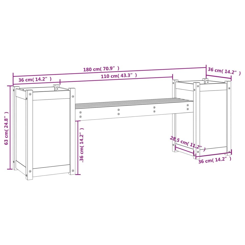 bænk med plantekasser 180x36x63 cm massivt douglasgran