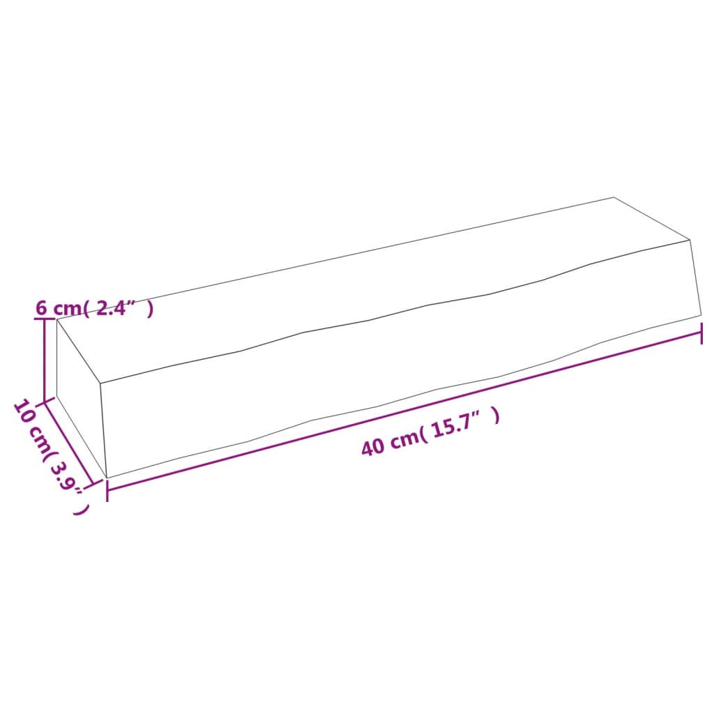 væghylde 40x10x6 cm ubehandlet massivt egetræ