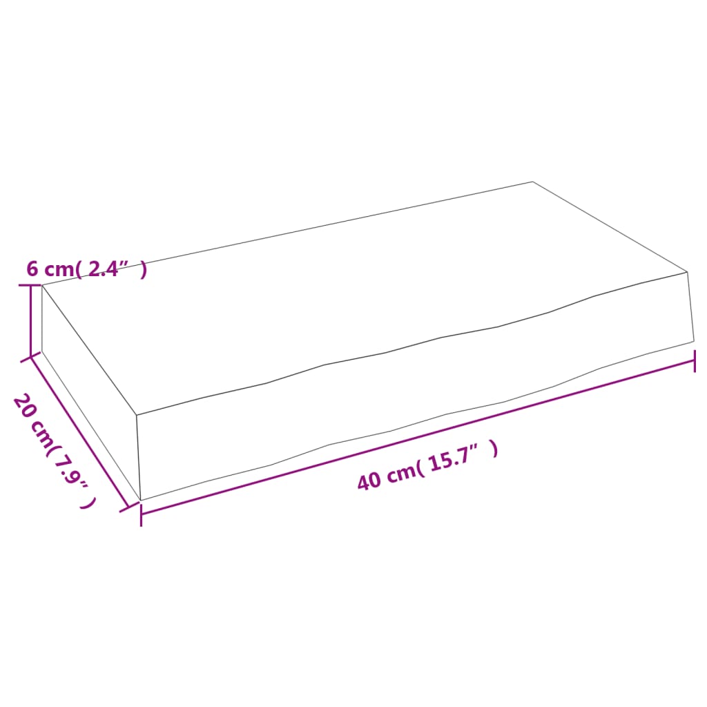 væghylde 40x20x6 cm ubehandlet massivt egetræ