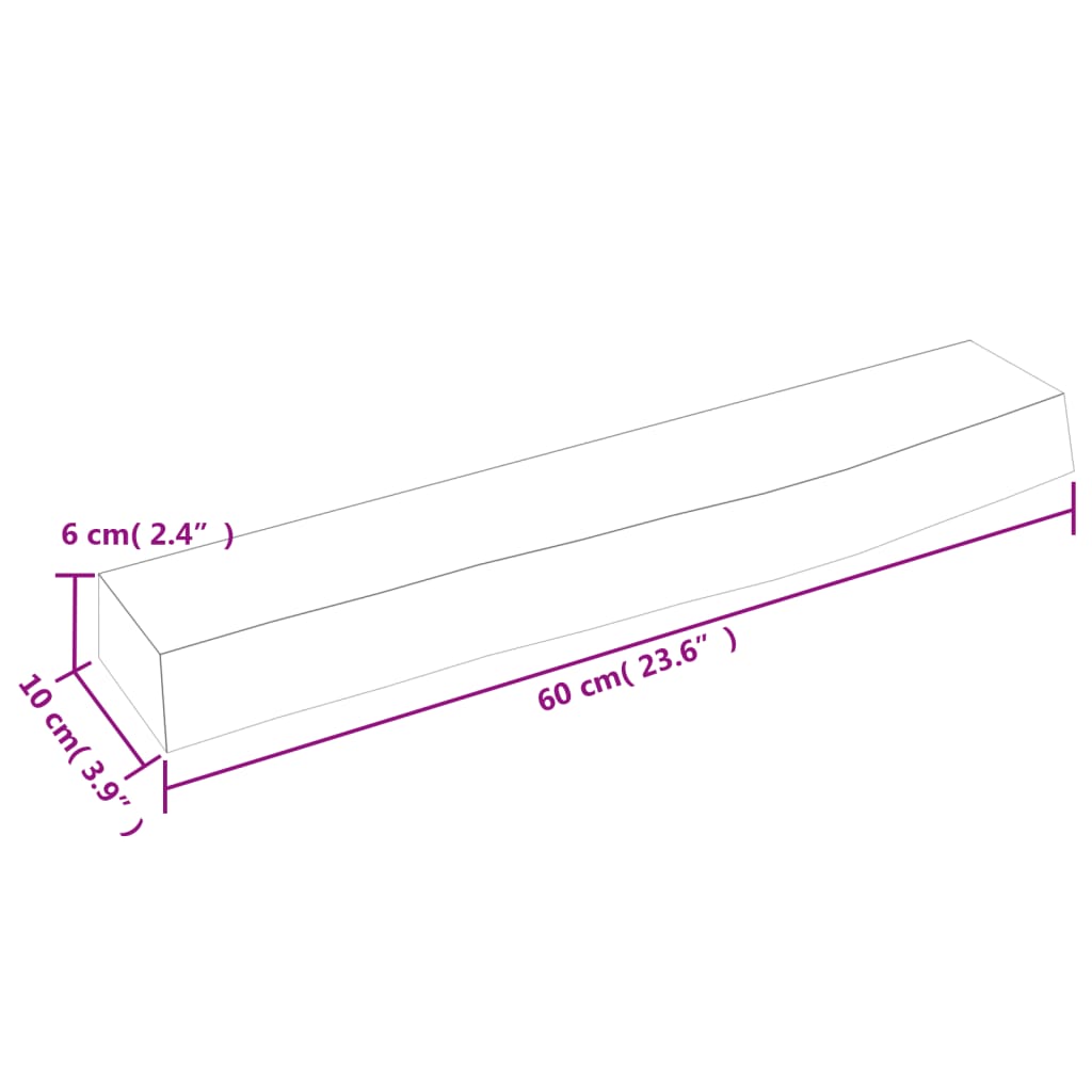 væghylde 60x10x6 cm ubehandlet massivt egetræ