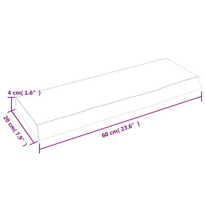 væghylde 60x20x4 cm ubehandlet massivt egetræ