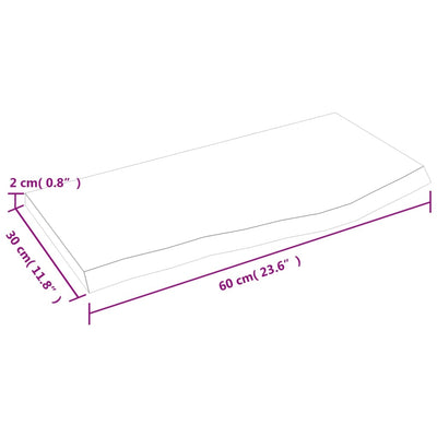 væghylde 60x30x2 cm ubehandlet massivt egetræ