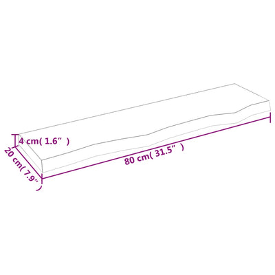 væghylde 80x20x4 cm ubehandlet massivt egetræ