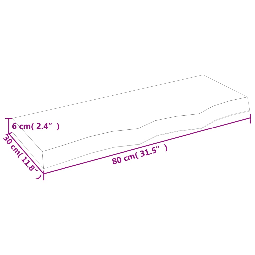 væghylde 80x30x(2-6) cm ubehandlet massivt egetræ