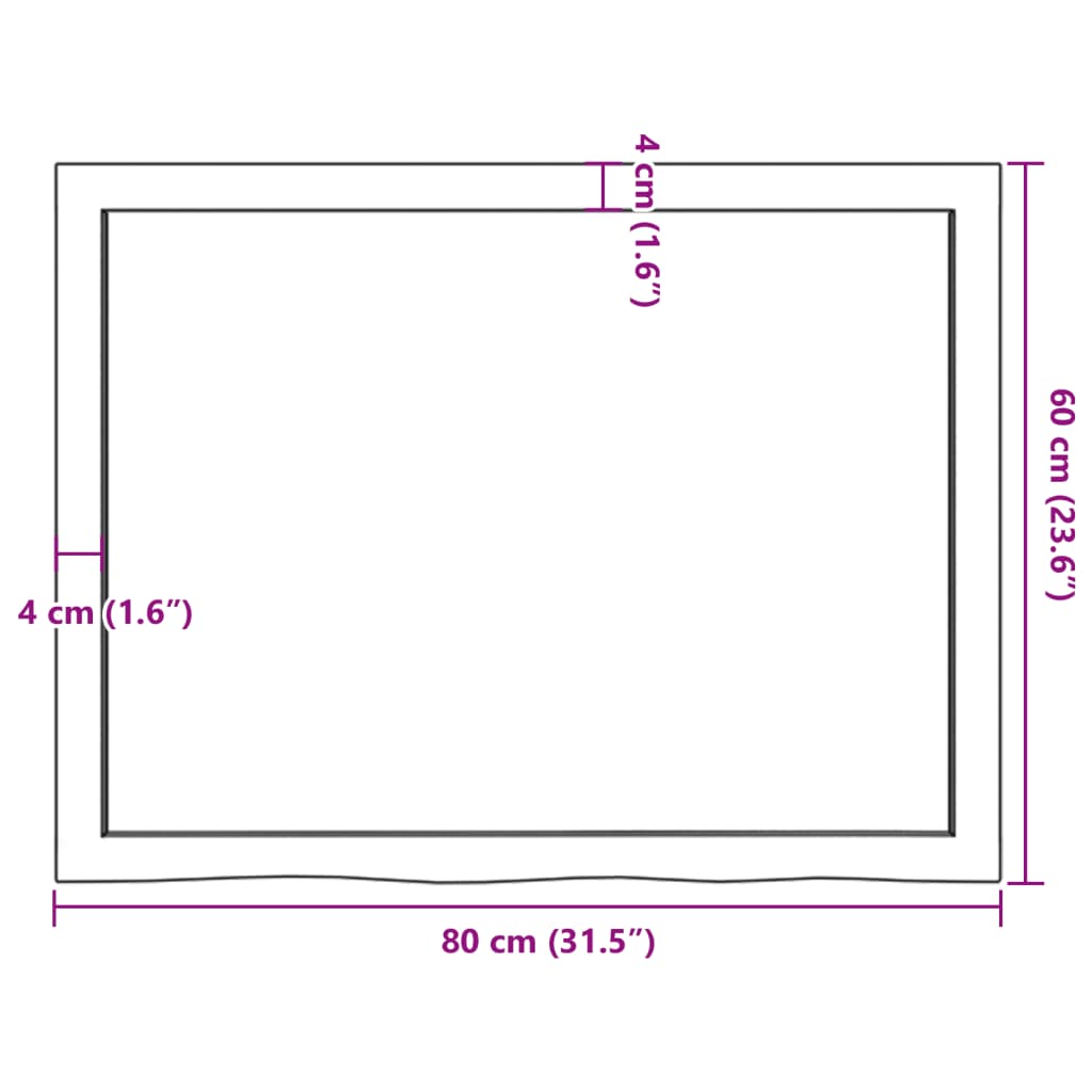 væghylde 80x60x(2-4) cm ubehandlet massivt egetræ